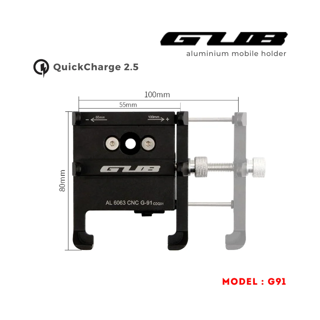 GUB G91 Aluminium Handlebar Mobile Holder with Quick Charger 2.5A - Image 3