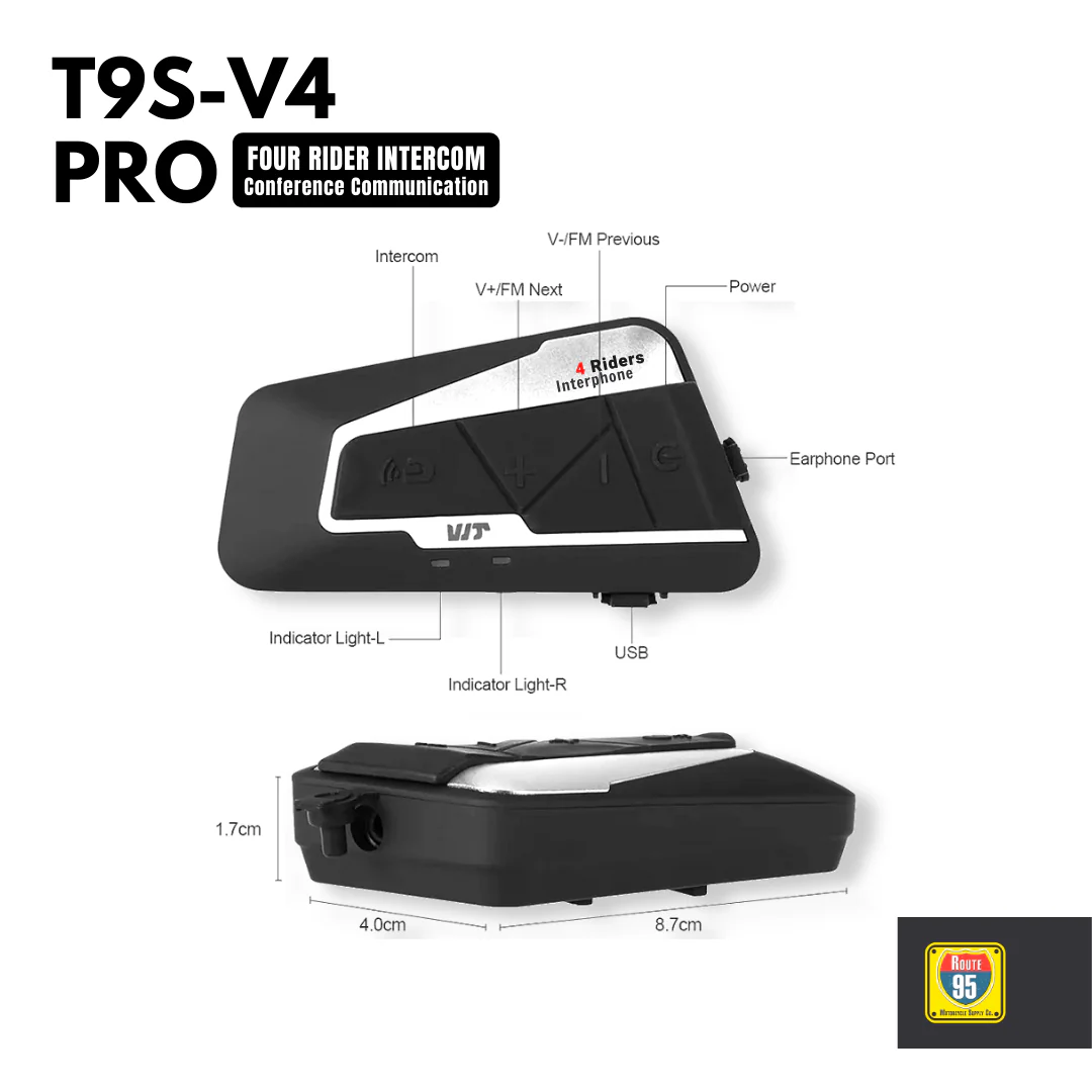Route95 T9S-V4 Pro Universal Intercom For Helmet - Image 3