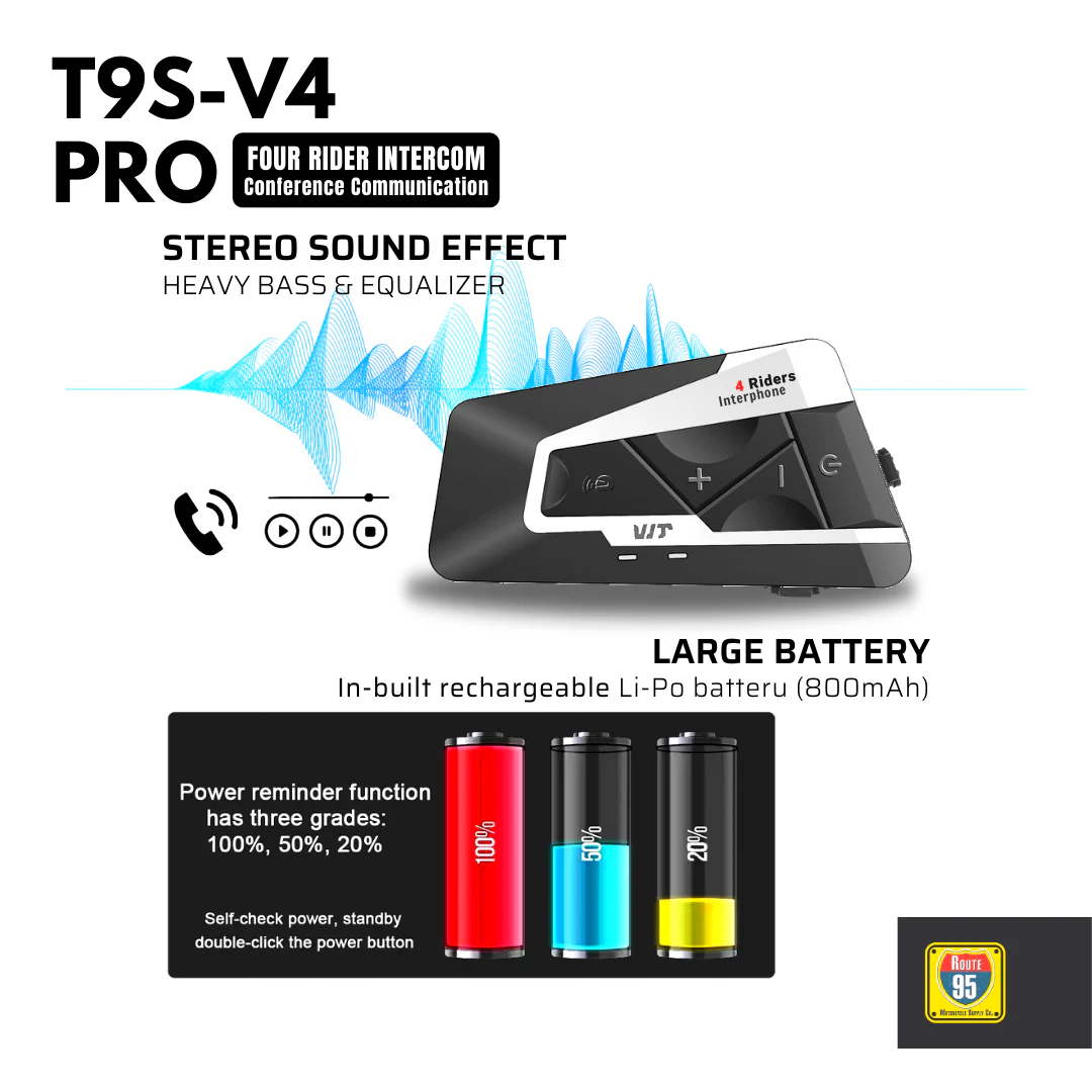 Route95 T9S-V4 Pro Universal Intercom For Helmet - Image 4