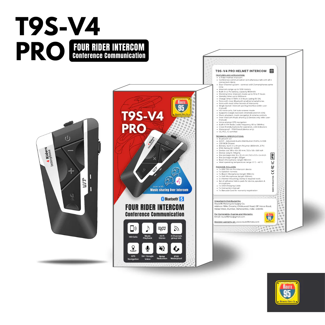 Route95 T9S-V4 Pro Universal Intercom For Helmet - Image 9
